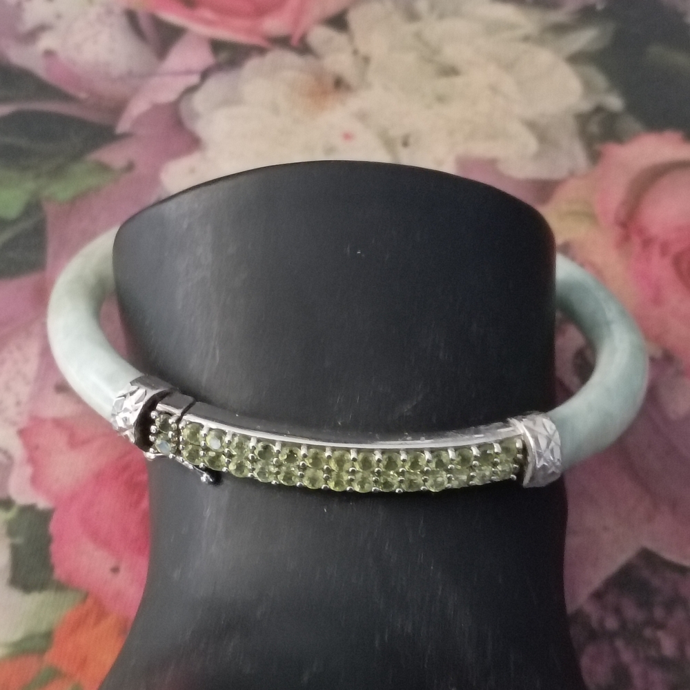 ❤️PAJ JOY 925 STERLING / GREEN CRYSTAL GEMSTONE BANGLE  BRACELET